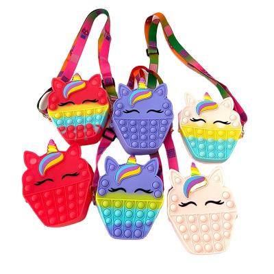 China New Viable Itting Busty Person Toys Push Pop Bag Silicone Popping Unicorn Shoulder Bag Lovely Popping Unicorn For Kids for sale