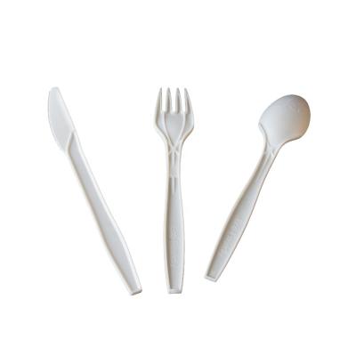 China Disposable Eco Degradable Plastic Knife Fork and Spoon Compostable Cornstarch Tableware Set for sale