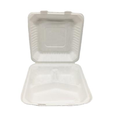 China Sustainable Custom Disposable Stored Leakproof Hot Food To Go Lunch Box 3 Compartment Disposable Biodegradable Bagasse Containers Sugarcane Takeout Lunch Box for sale