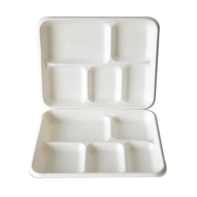China Wholesale Disposable Small Natural White Fiber Pulp 5 Compartment Rectangular Paper Plates for sale