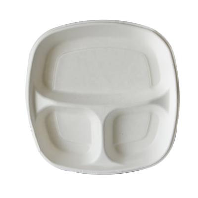 China High Quality Biodegraded Disposable Sugar Cane Bagasse 3 Compartment Food Tray for sale