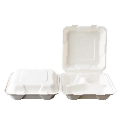 China 3 Compartment Biodegradable Disposable Sugarcane Bagasse Take Away Packaging Box for sale