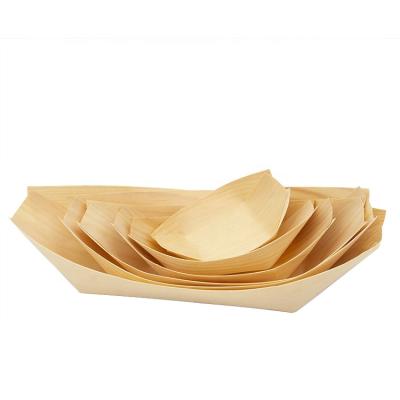China Xiamen 100%Compostable Disposable Wooden Boat Shaped Dish Plates for sale
