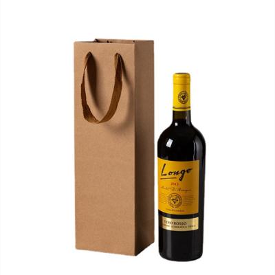 China Drawstring Handle Recyclable Paper Kraft Wine Bottle Box Bags Coated Paper for sale
