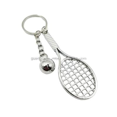 China 2021 Gift Wholesale Metal Silver Plated Tennis Ball Racket Keychain Zinc Alloy Key Chain for sale