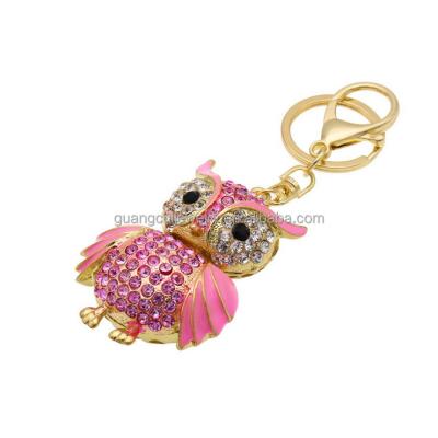 China Custom Souvenir Wholesale 3d Rhinestone Owl Bird Shape Key Chain for sale