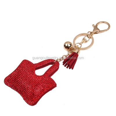 China Wholesale Custom Souvenir Rhinestone PU Leather Bag Key Chain Key Ring With Tassel for sale