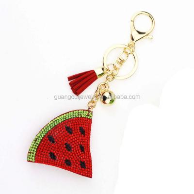 China Wholesale Custom Fruit Leather Watermelon PU Souvenir Rhinestone Key Chain for sale