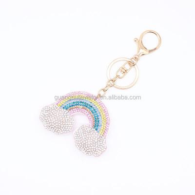 China Wholesale Custom Leather Key Chain Rainbow PU Souvenir Rhinestone Key Chain for sale