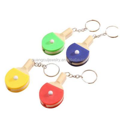 China Fashion Fashion Ping Pong Bat Key Chain Led Light Key Ring Metal Clasp Flashlight Key Chain Keychain for sale