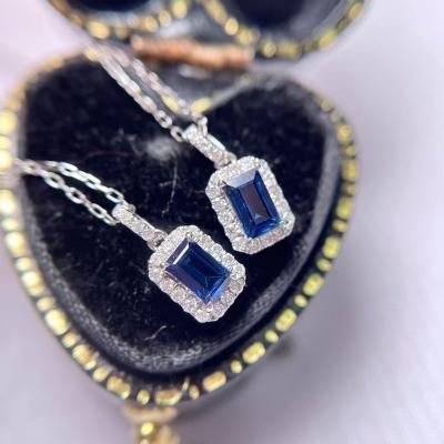 China CLASSIC 925 Sterling Silver Chain Gemstone Pendant set with 5A CZ stone in 18inch 20inch Princess Cut Blue Sapphire Necklace for sale
