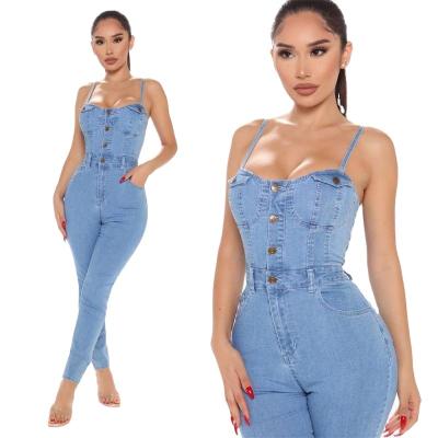 China WANLI QUICK DRY Customize New Sexy Women's Denim Overalls Big Size Skinny Jeans Overalls Ladies Jeans Overalls for sale