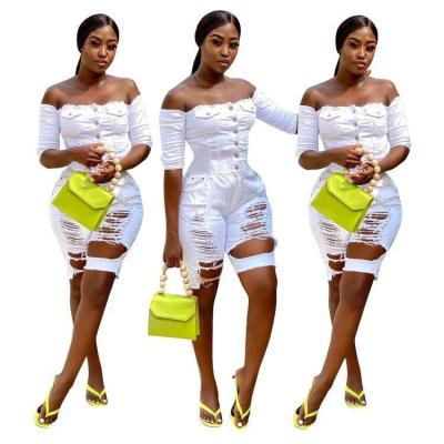 China WANLI QUICK DRY off the shoulder 2021 women's overalls jeans and rompers summer clothes for ladies for sale