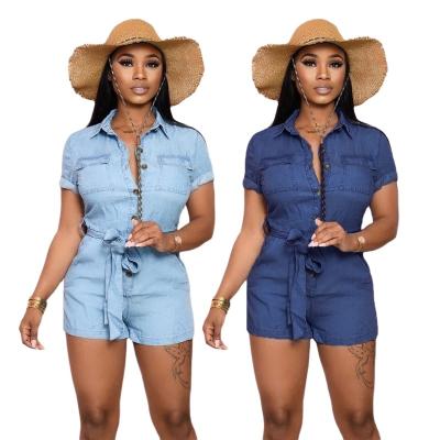 China WANLI good quality QUICK DRY fashion slimming blue lattice shorts denim women one piece overalls for sale
