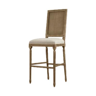 China Antique French Style Oak Wood Rattan Back Barstool for sale