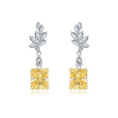 China New CLASSIC S925 Sterling Silver Jewelry Yellow Diamond flower feather gold earrings women wholesale for sale