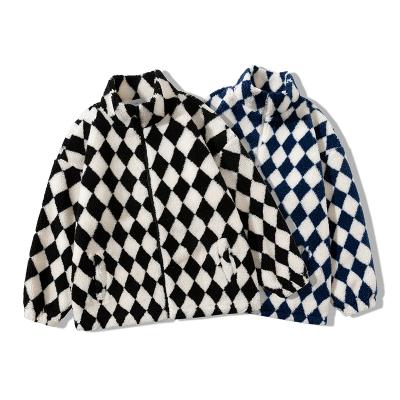 China QUICK DRY Zipper Women's Crewneck Sweatshirt Double Layer Lamb Velvet Plaid Coat for sale