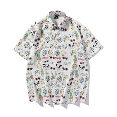 China Breathable White Cartoon Short Sleeve Shirt Template For Men Streetwear Graphic Hawaiian Shirt for sale