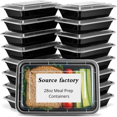 China Sustainable 28oz BPA Rectangular Stackable Free Packaging Food Container, Disposable Plastic Microwavable Storage Containers With Lid for sale