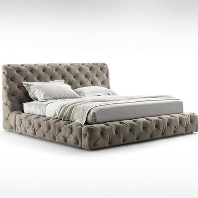 China Other American luxury wood velvet fabric double bed fastener High back soft bed for sale