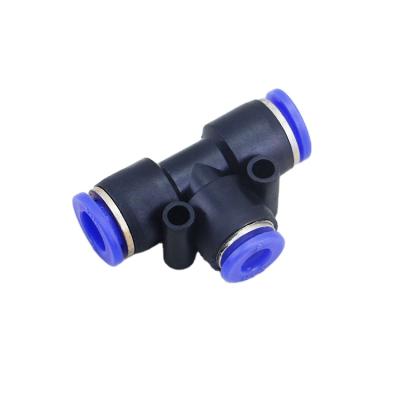 China Connect Pipes Air Hose Fittings Types Conectores NeumaticosT Form PE Tee Tube Connector Three Way Pneumatic Hose Fitting for sale