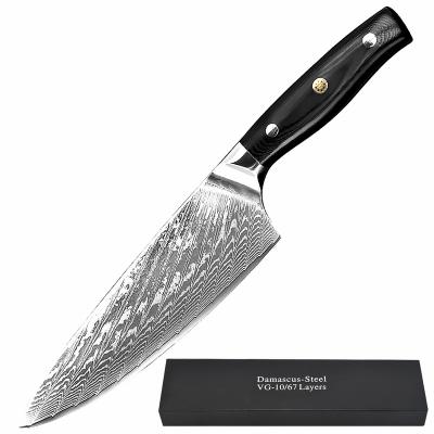 China 8 Inch Professional Viable 67 Layer Damascus Chef's Knife Feather Pattern Steel Kitchen Knives With Handle The Group Of Ten for sale