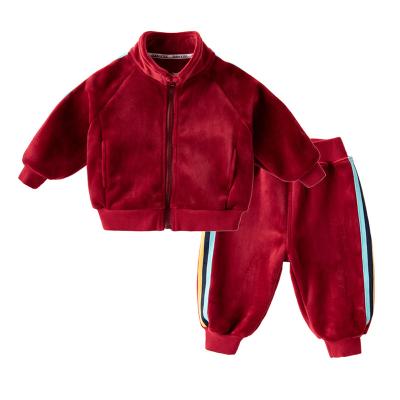 China Mink velvet solid color casual sports clothes tracksuit fashion kids boy sweat suit hoodie+ jogger pants suit for sale