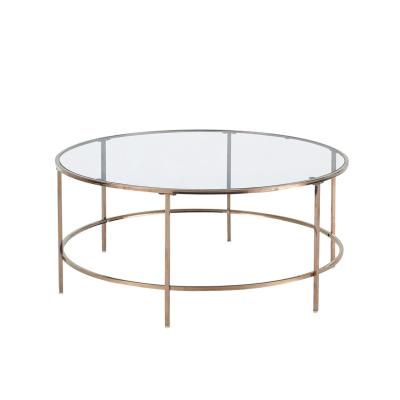 China Simple easy to assemble Home Decorative Rounded Shape Metal Table Gold Powder Coated Designer Luxury Center Table for sale