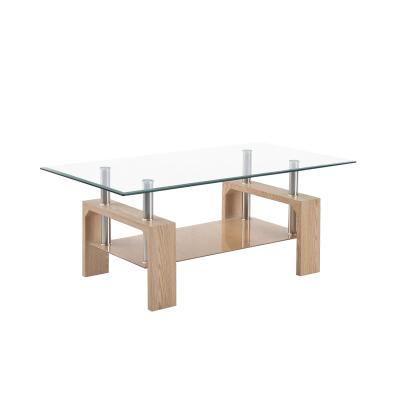 China Simple easy to assemble Hot Sale Modern Design Cheap Tempered Glass Coffee Table MDF Base Living Room Furniture for sale