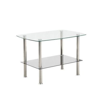 China Simple easy to assemble Best sale two tiers modern glass top coffee table cheap tea table for sale