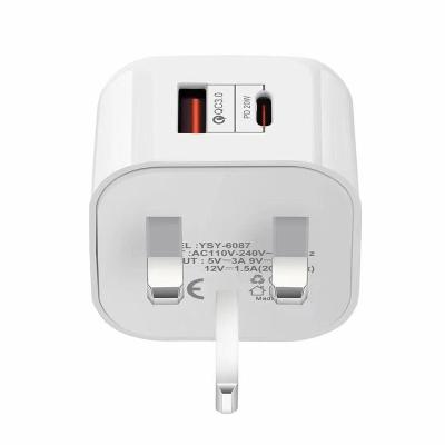 China Universal New PD 20W Quick Charge TYPE TO C+USB QC3.0 Dual Port Fast Charger For Mobile Phone Tablet A+C UK Charger for sale