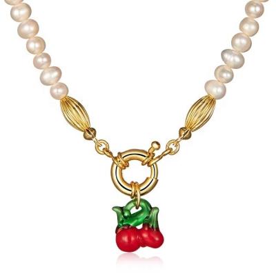 China New Arrival TRENDY Natural Pearl Cherry Necklace Color Beaded Clavicle Chain Necklaces For Women Party Gift Engagement for sale