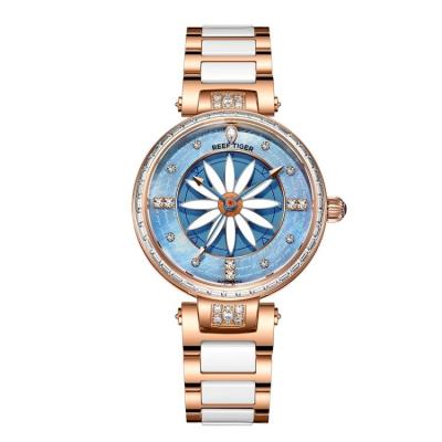 China Lady Automatic Watches Relogio Feminino Reloj Mujer Reef TIGER RGA1599 Fashion Lily Women Watch Rose Gold Diamond Bezel Water Resistant for sale