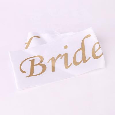 China Bachelor Gifts Wedding Hen Party Bridesmaid Sashes Bachelorette Gifts White Bridesmaid Gold Satin Sash for sale