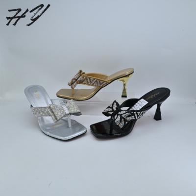 China Others 2023 Wholesale New Summer High Heels Custom Water Spring Drill Clip Women's Shoes Outside Thin Bow Solid Color Hi Wear Heels for sale