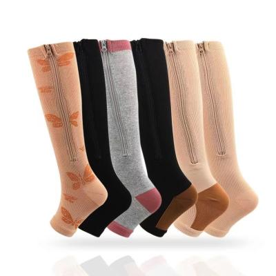 China High Quality Breathable Hot Selling Women Fitness Running Stocking Long Zipper Elastic Compression Socks for sale