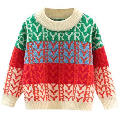 China Kids and Girls Multicolor O-neck Sleeve Sweater Letter Pattern Jacquard Computer Knitted Long Sleeve Sweater Anti-Shrink Customized Sweater for sale