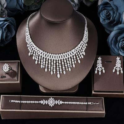 China FASHION FASHION Tassels Necklace Set For Women Luxury Bridal Jewelry Full Set Bracelet Earrings 4 Pieces Wedding Accessories for sale