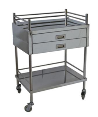 China Stainless Steel Mobile Stainless Steel Treatment Cart With 2 Drawer for sale