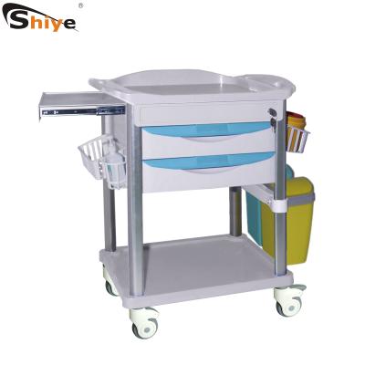 China Modern ABS Plastic Double Drawer Trolley Medical Nursing Trolley for sale