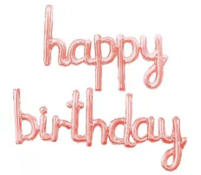 China CRD New Type Hand Writing Connected Letter Foil Happy Birthday Balloon Banner Rose Gold Silver Gold Color Party Decoration for sale
