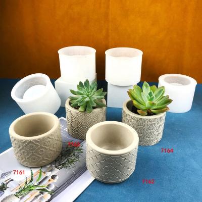 China New Sustainable Price Resin Flowerpot Molds With Pattern Vintage Style Planter Pots For Indoor Succulent Plants Or Concrete Flowers Silicone for sale