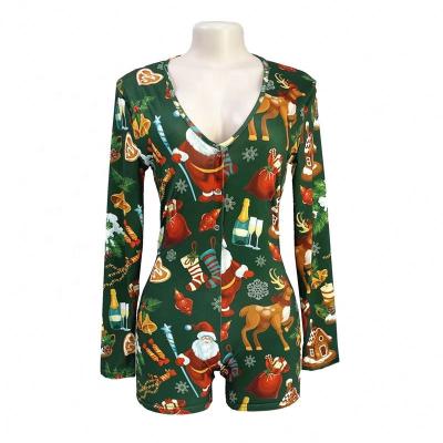 China New Arrival Pajamas Woman Pajamas Adult Onesie Long Sleeve Letter Print QUICK DRY Thin Thick V-Neck Nightgowns With Butt Flap For Women for sale