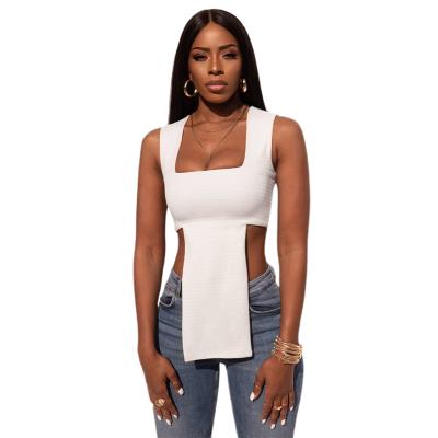China 2021 QUICK DRY Women Tank Top Summer Square Collar Soild Skinny Sleeveless Crop Tops For Women for sale