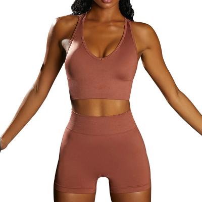 China 2021 Autumn Winter Beauty Back New Breathable Yoga Two-Piece Set Sportswear Short Logo Yoga Set Custom Made for sale