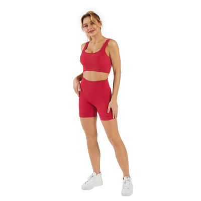 China Sexy Two Pieces Breathable Women Push Up Sports Bras And High Elastic Seamless Shorts Set for sale