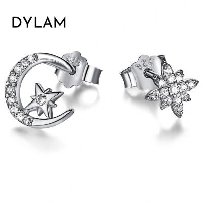 China CLASSIC/OFFICE/TRENDY DYLAM Tasty Clear Sun Diamond Stud Earrings s925 Sterling Silver Asymmetrical CZ Crystal Stud CZ Stud Earrings for sale