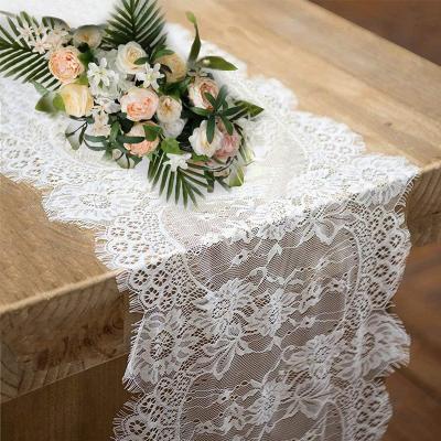 China Hot Sale Plain Amazon White Lace Table Runner for Garden Wedding Party Centerpieces Beach Chair Sash Skirt Table Cloth Table Flag for sale