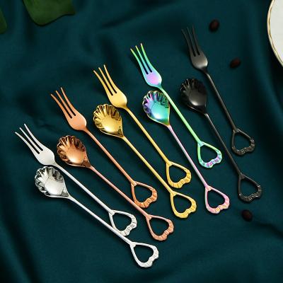 China New Design 304 Stainless Steel Viable Shell Handle Oyster Fork Creative Fruit Cake Spoon Sugar Spoon Ice Cream Dessert Coffee Tea for sale