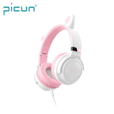 China Headband Picun C29 Cat Ear Girl Headphone 3.5mm Over Ear Women Cable Earphone for sale